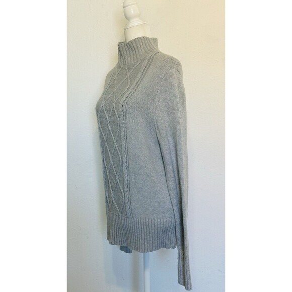 J. Crew Women Size L Mockneck Center Cable Knit Fisherman Sweater Winter Staple - Picture 5 of 11